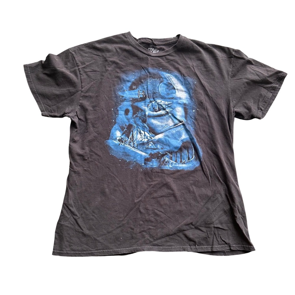 Star Wars Fifth Sun Mens XL Black Graphic T-Shirt‎ Darth Vader Death Star Blue